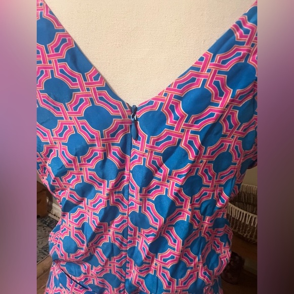 Julie Brown NYC 100% Silk Romper with pockets Geometric Print Size 4 - Picture 2 of 12